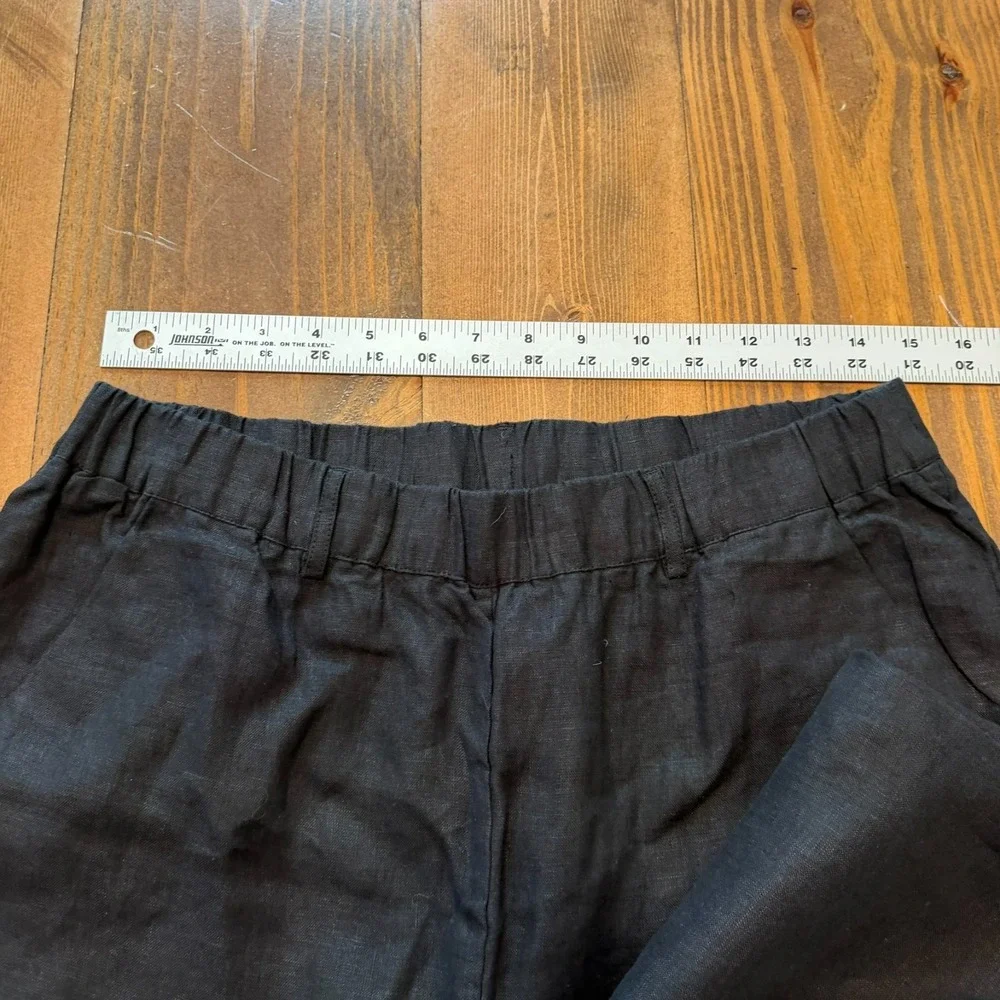 Quince 100% European Linen Wide Leg Pants Breathable Resortwear Black Med EUC
